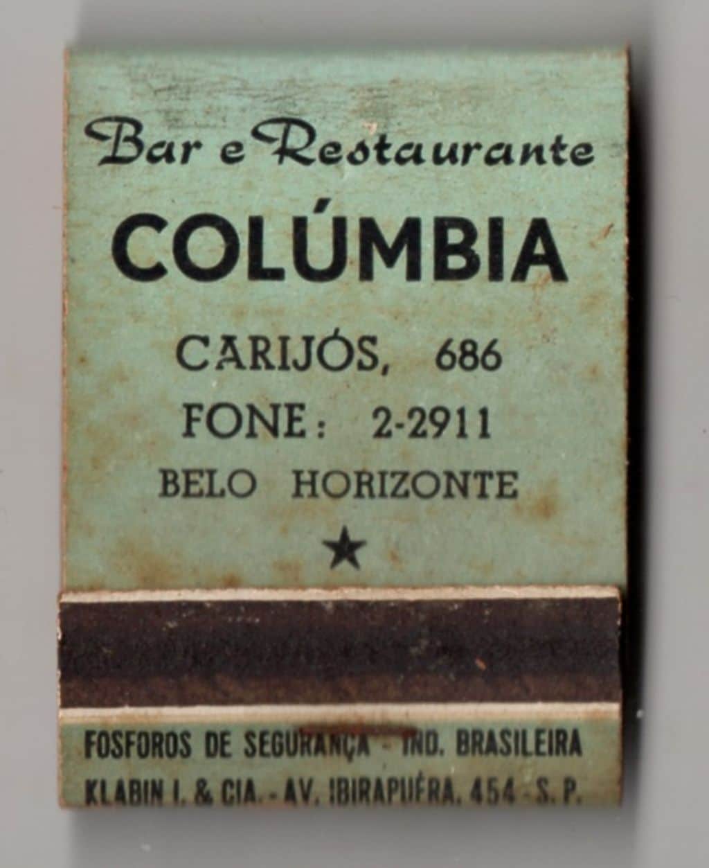 | Casa do Colecionador Caixa De Fosforos - Bar e Restaurante Columbia - Anos 50