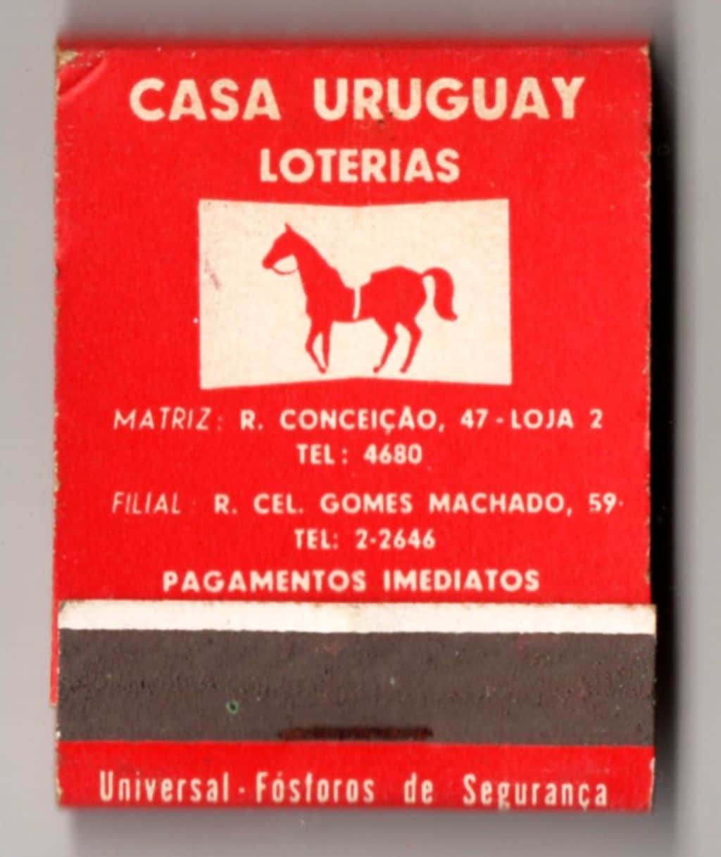 | Casa do Colecionador Caixa De Fosforos - Casa Uruguay Loterias - Anos 50