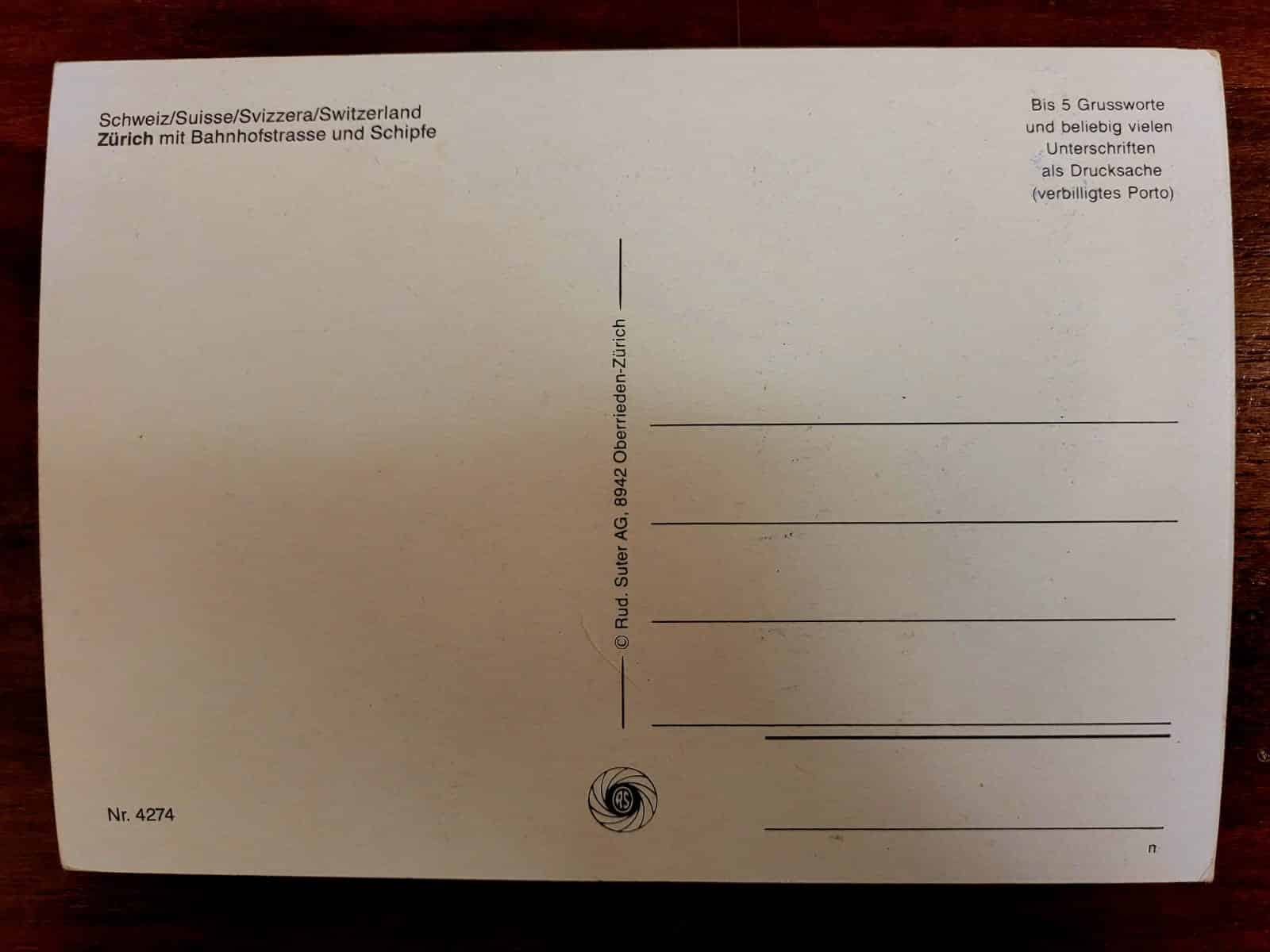 | Casa do Colecionador Cartão Postal Estrangeiro - Suiça (Zurique)