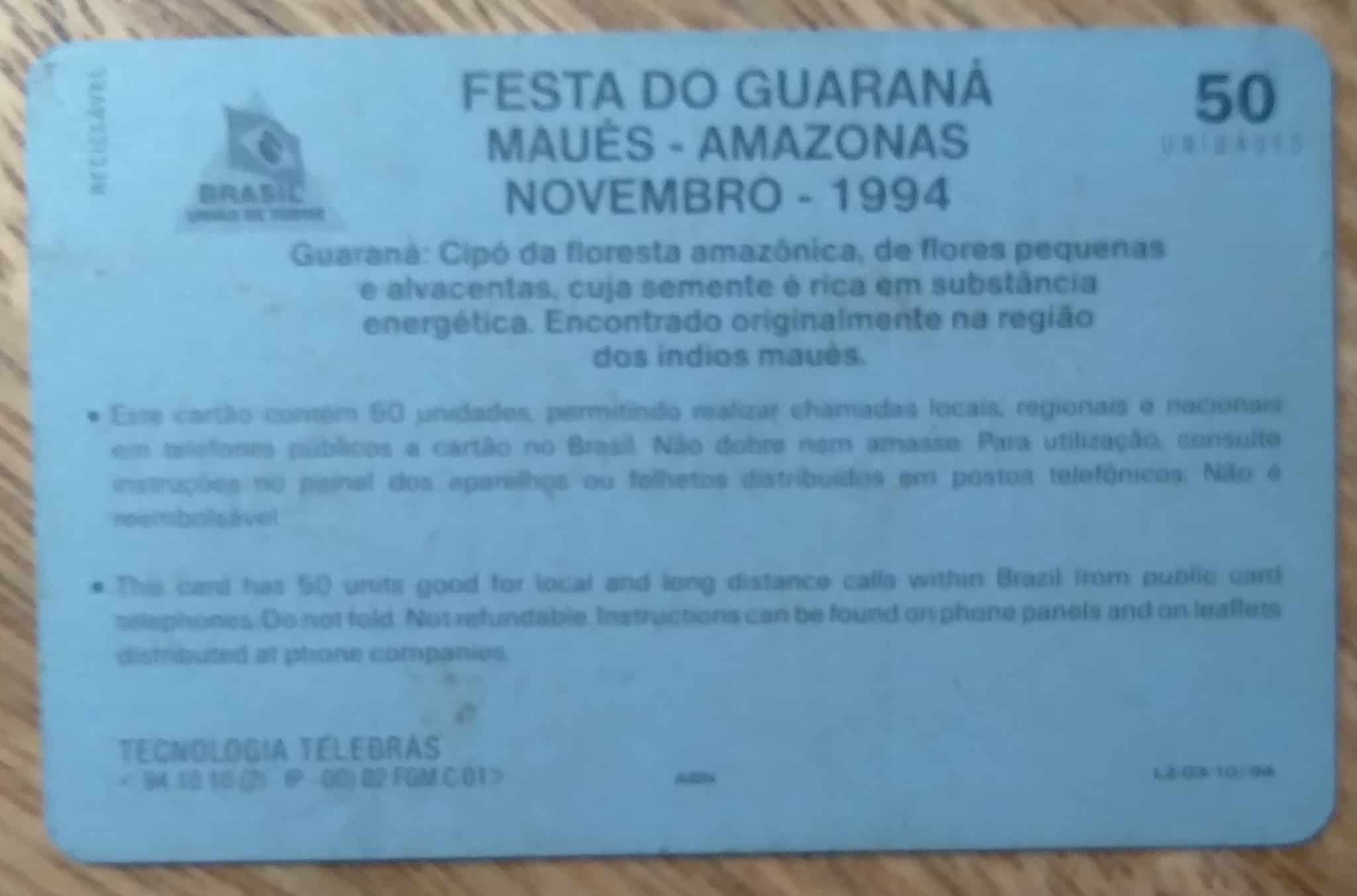 | Casa do Colecionador Ct Brasil Telebrás 00 1994 / Amazonas festa do guaraná.