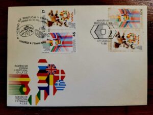 Envelope FDC (1º Dia de Circulação) Portugal (CTT) – Adesão de Portugal e Espanha na União Européia – 07/01/1986