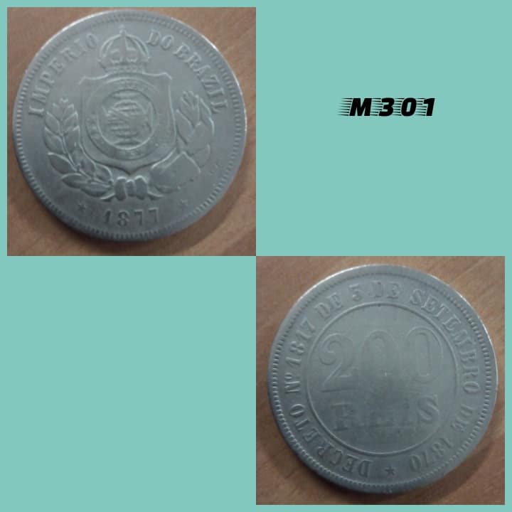 Moeda 200 réis 1877 império cuproníquel - M301