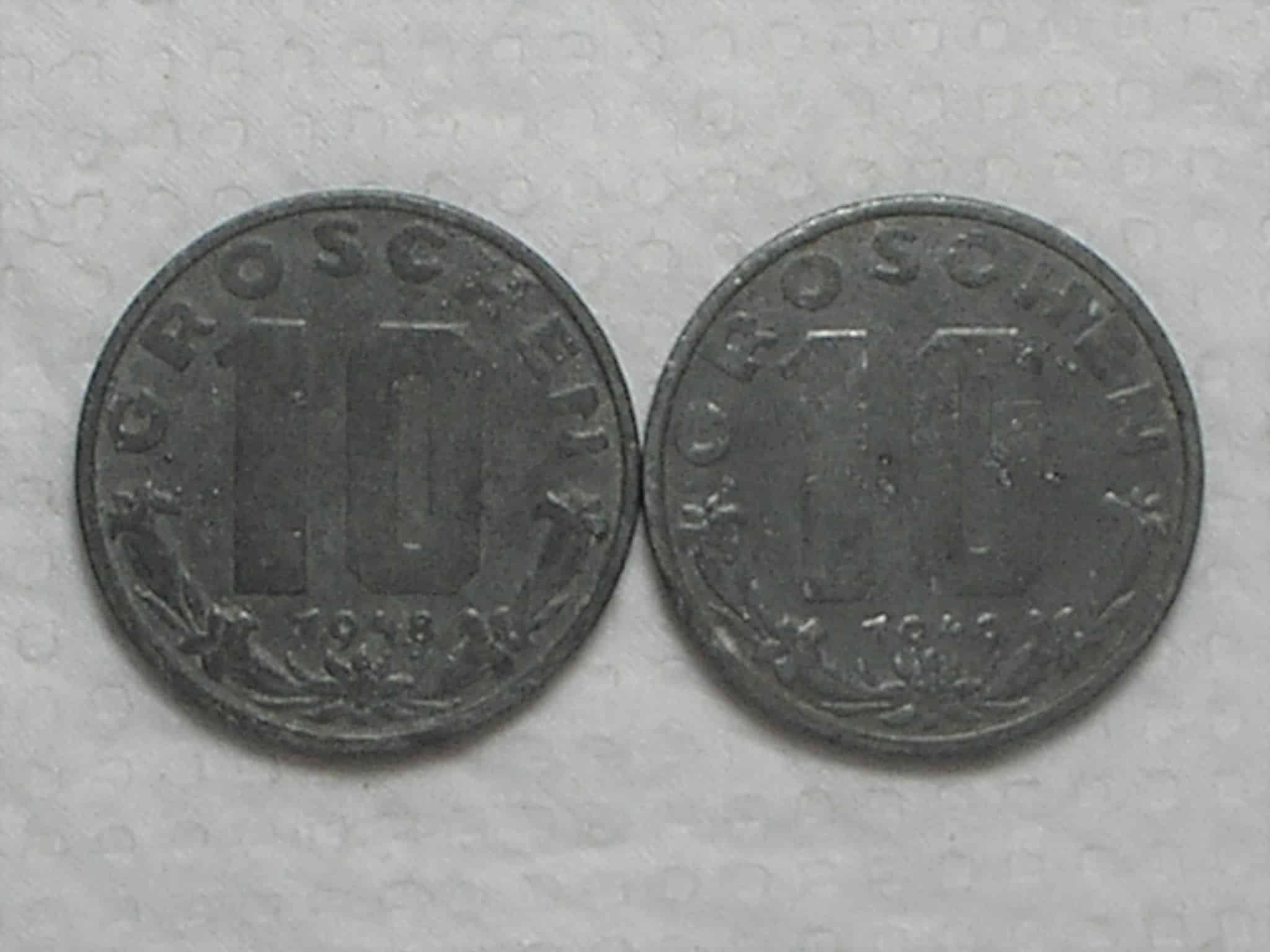 | Casa do Colecionador Austria) 10 Groschen - 1948/1949 / Pós 2ªGuerra - Zinco / box30