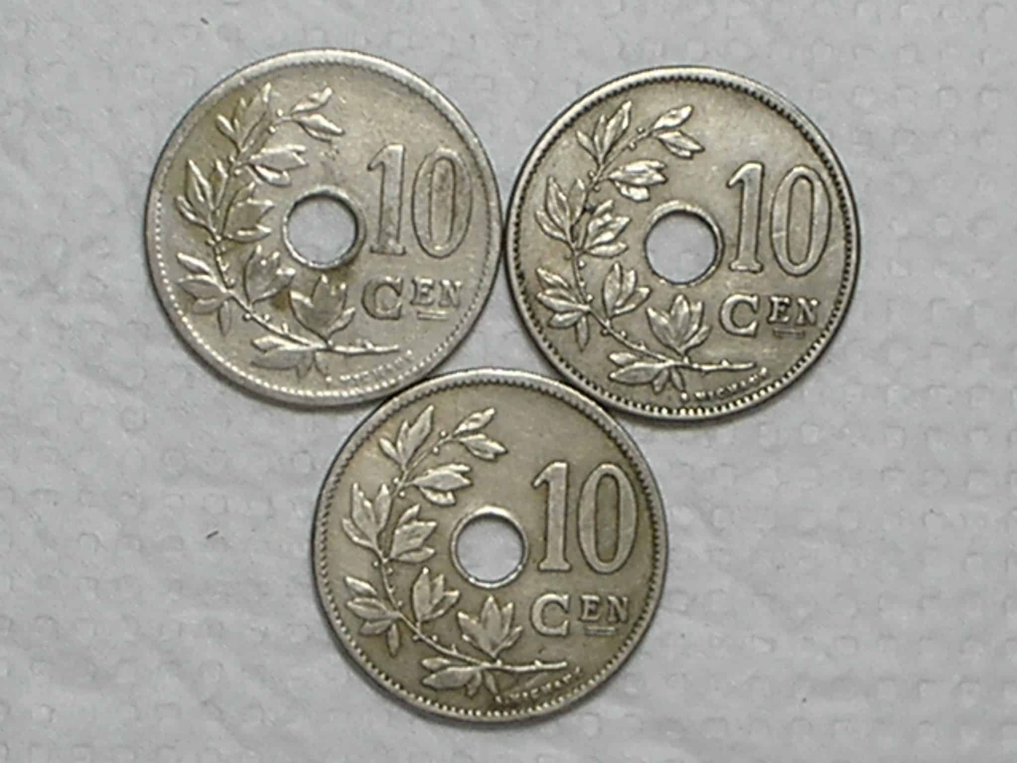 | Casa do Colecionador Belgica) 10 Centimes - 1903/1904/1905 / Holed Center / Ni / box30
