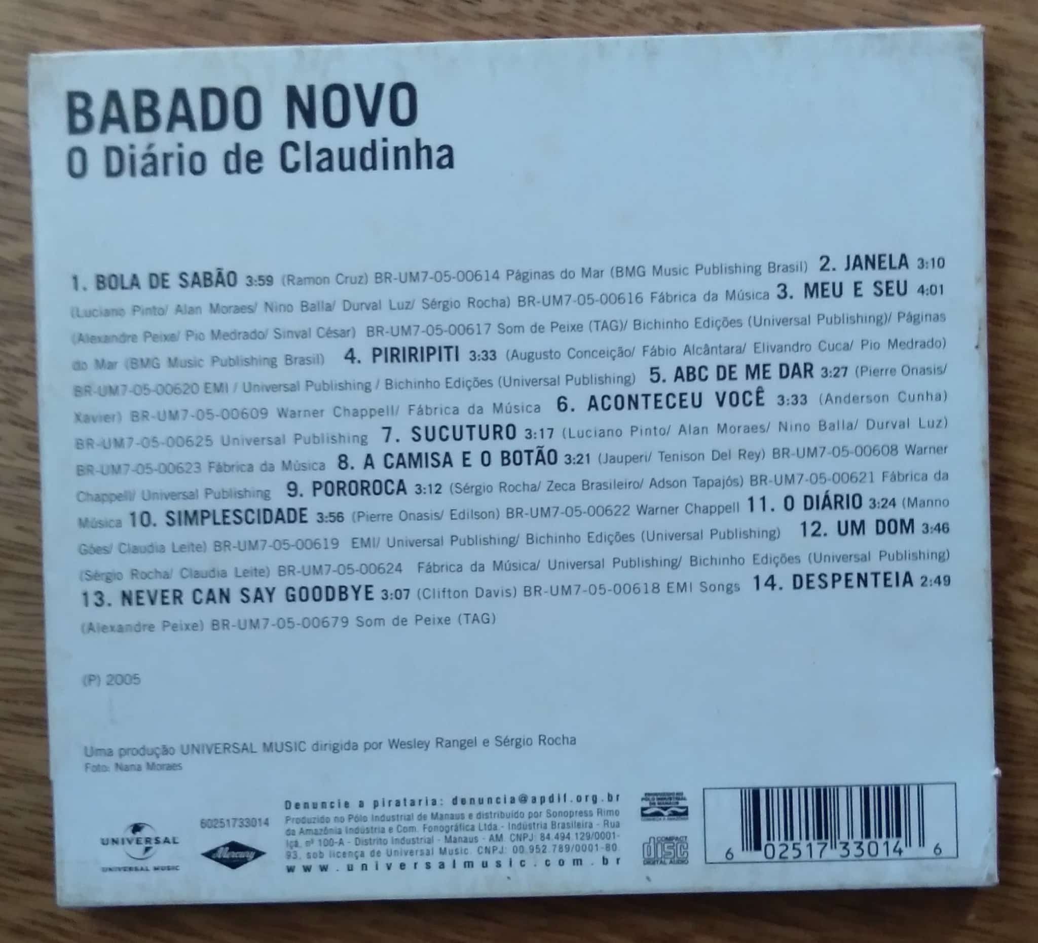 | Casa do Colecionador Cd digipack Babado Novo o diário de Claudinha.