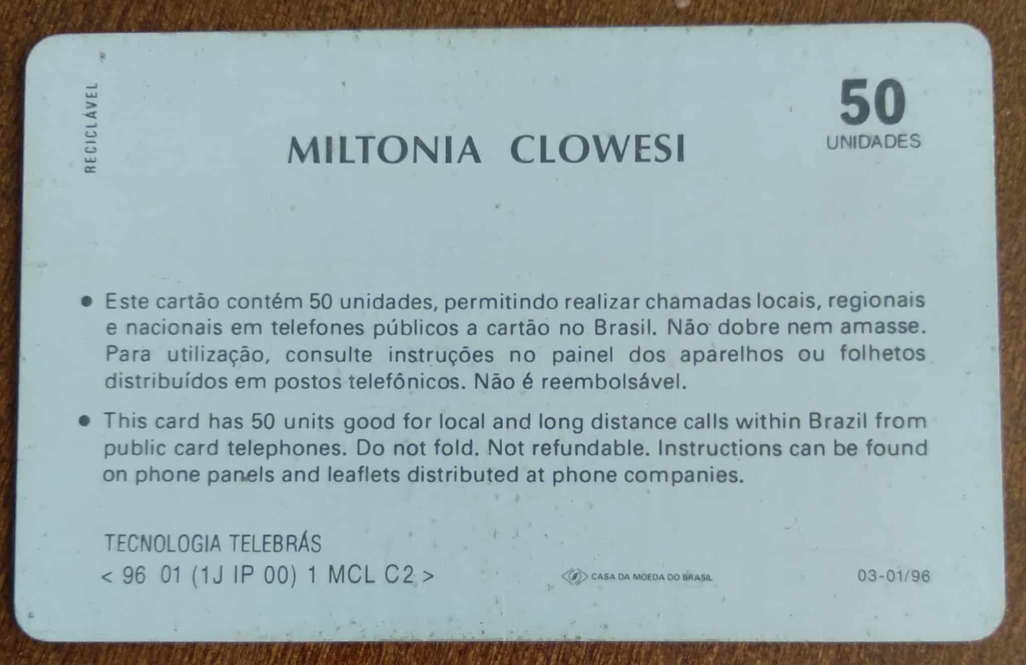 | Casa do Colecionador Ct Brasil Telebrás 00 1995 / Orquideas / Miltonia Clowesi.