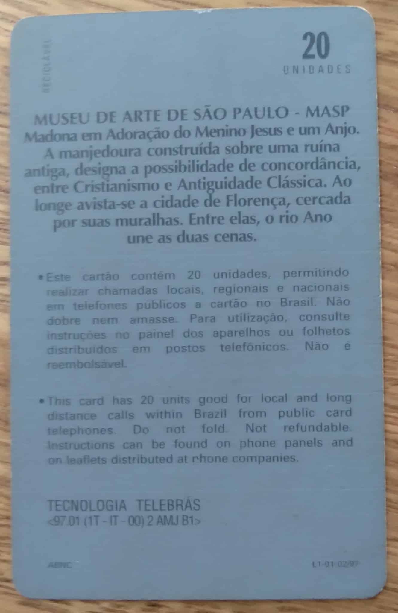 | Casa do Colecionador Ct Brasil Telebrás 00 1997 / Museu Masp / Madona em adoração do menino Jesus.