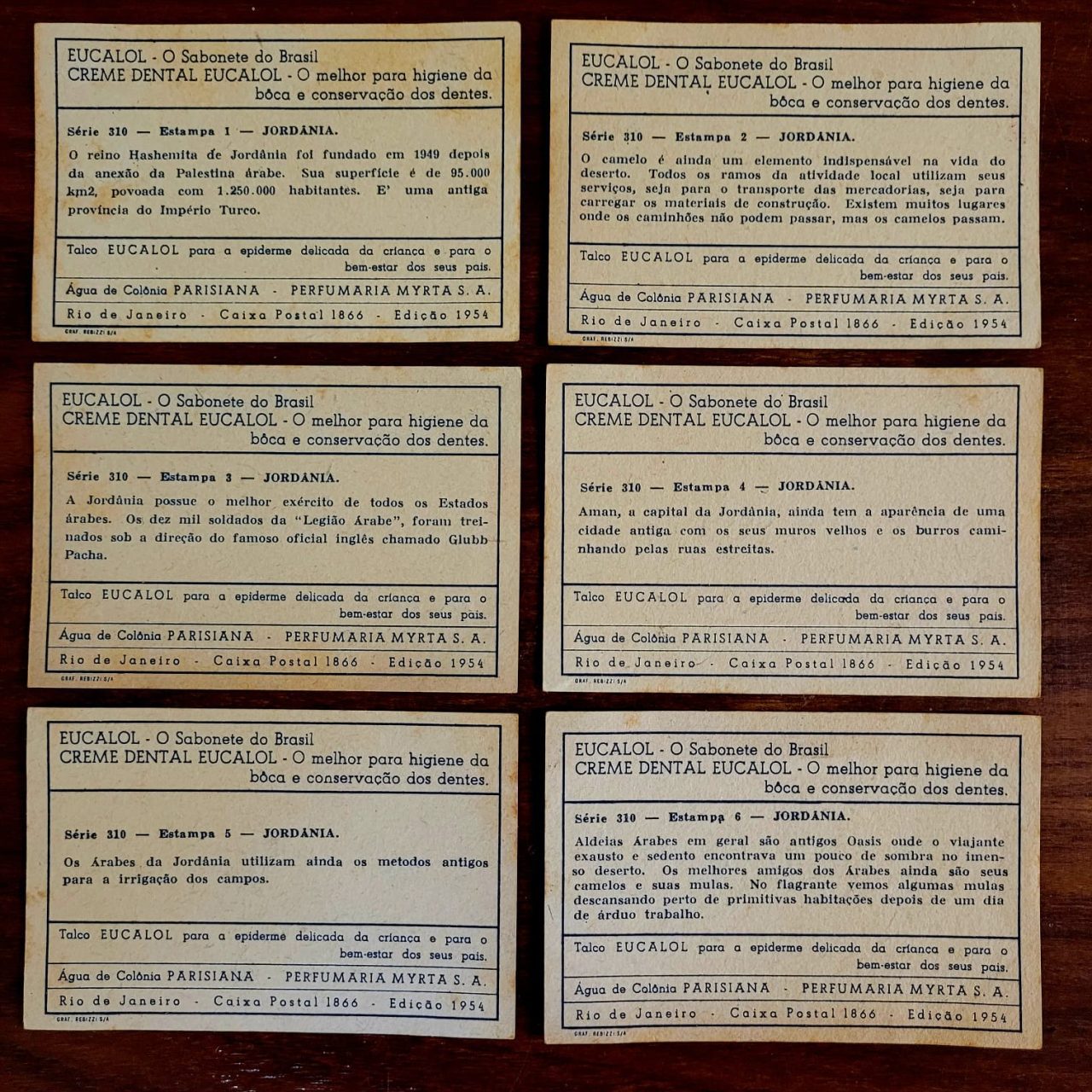 | Casa do Colecionador Estampas Eucalol - Série 310 Completa - Viagem Pitoresca Através os Continentes - Jordânia (Ano 1954)