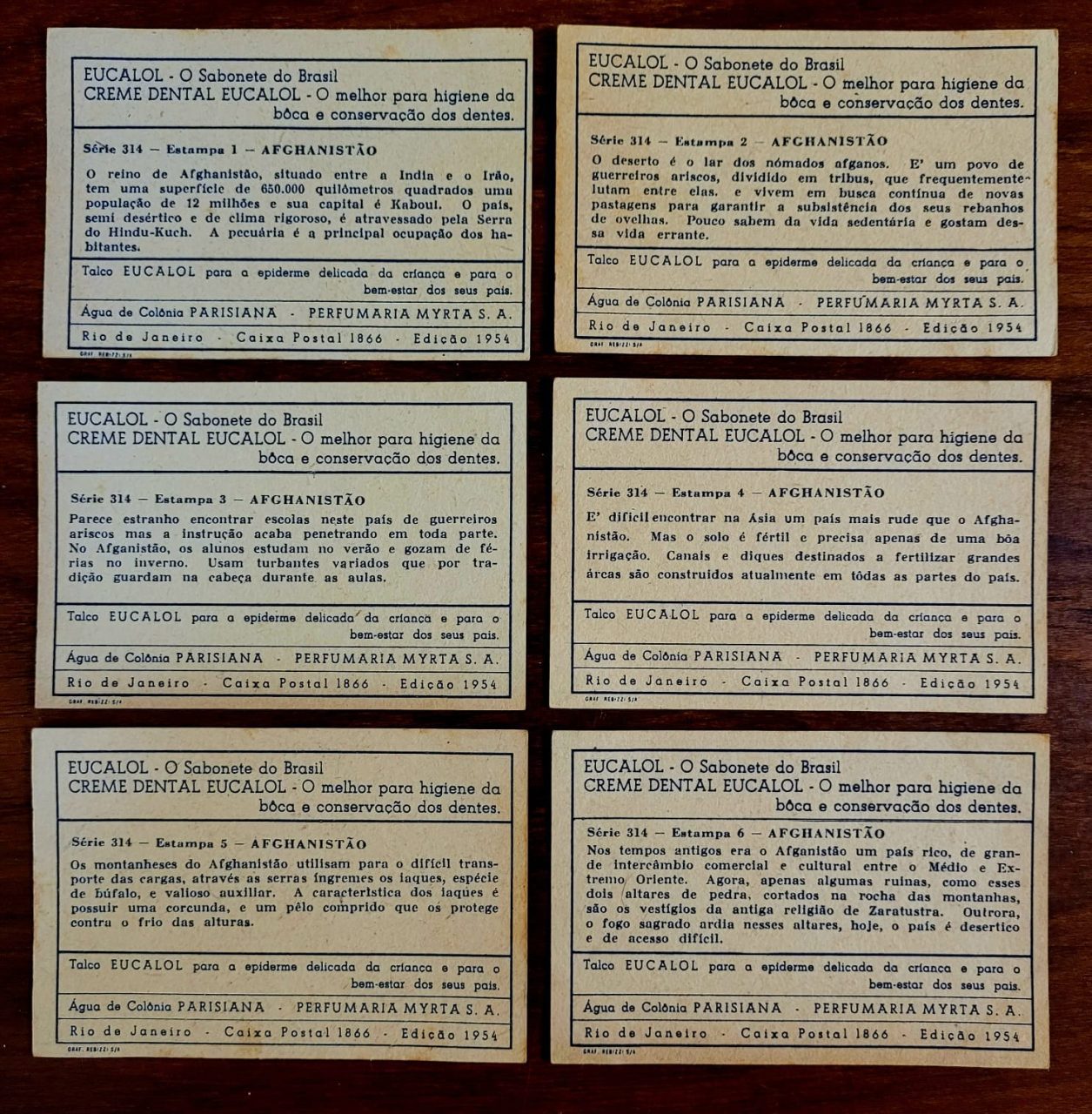 | Casa do Colecionador Estampas Eucalol - Série 314 Completa - Viagem Pitoresca Através os Continentes - Afeganistão (Ano 1954)