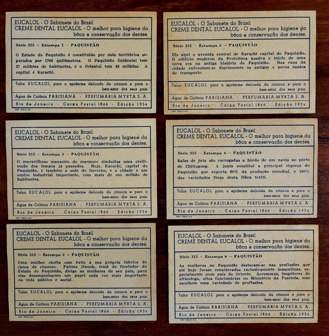 | Casa do Colecionador Estampas Eucalol - Série 315 Completa - Viagem Pitoresca Através os Continentes - Paquistão (Ano 1954)