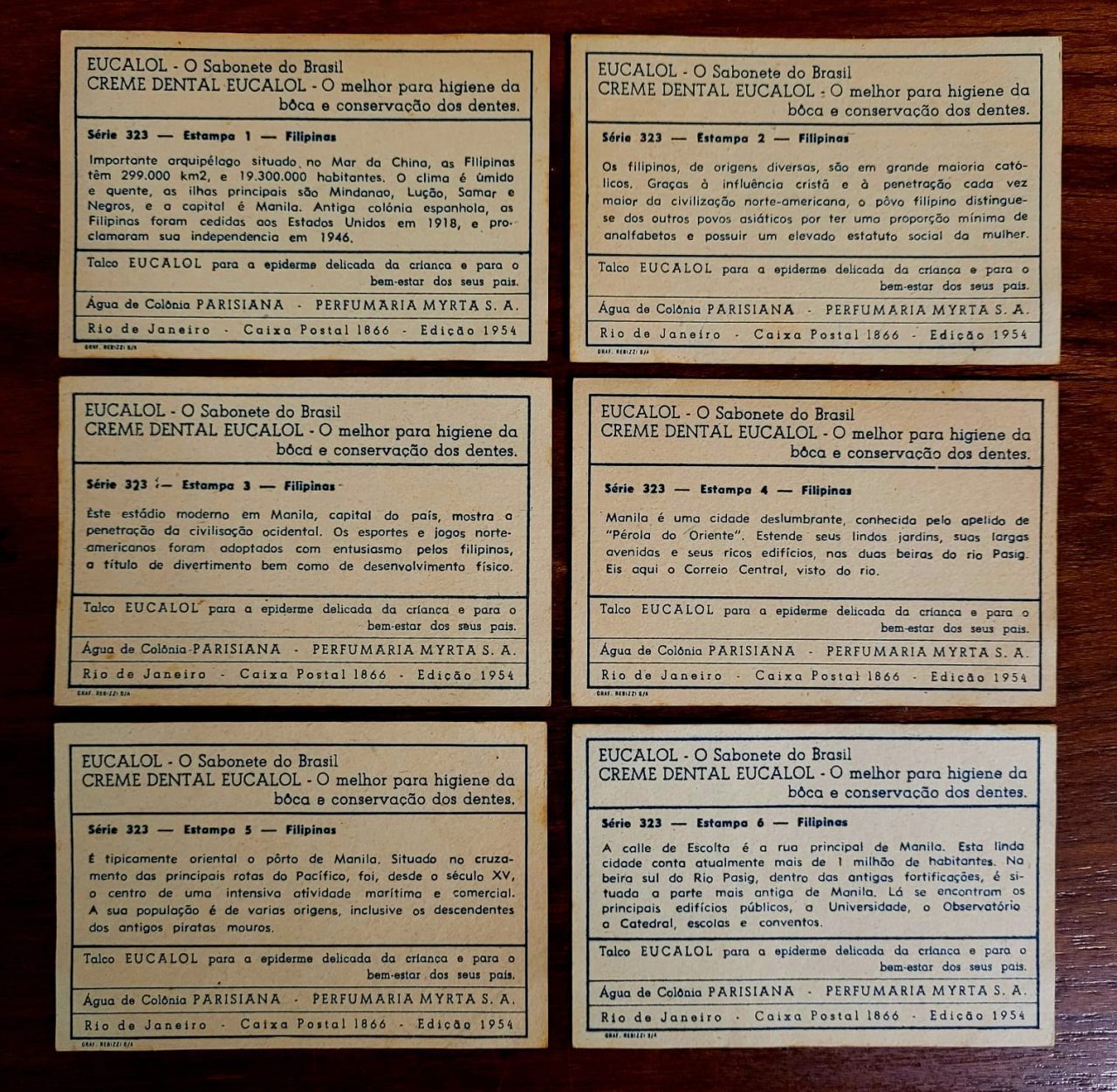 | Casa do Colecionador Estampas Eucalol - Série 323 Completa - Viagem Pitoresca Através os Continentes - Filipinas (Ano 1954)