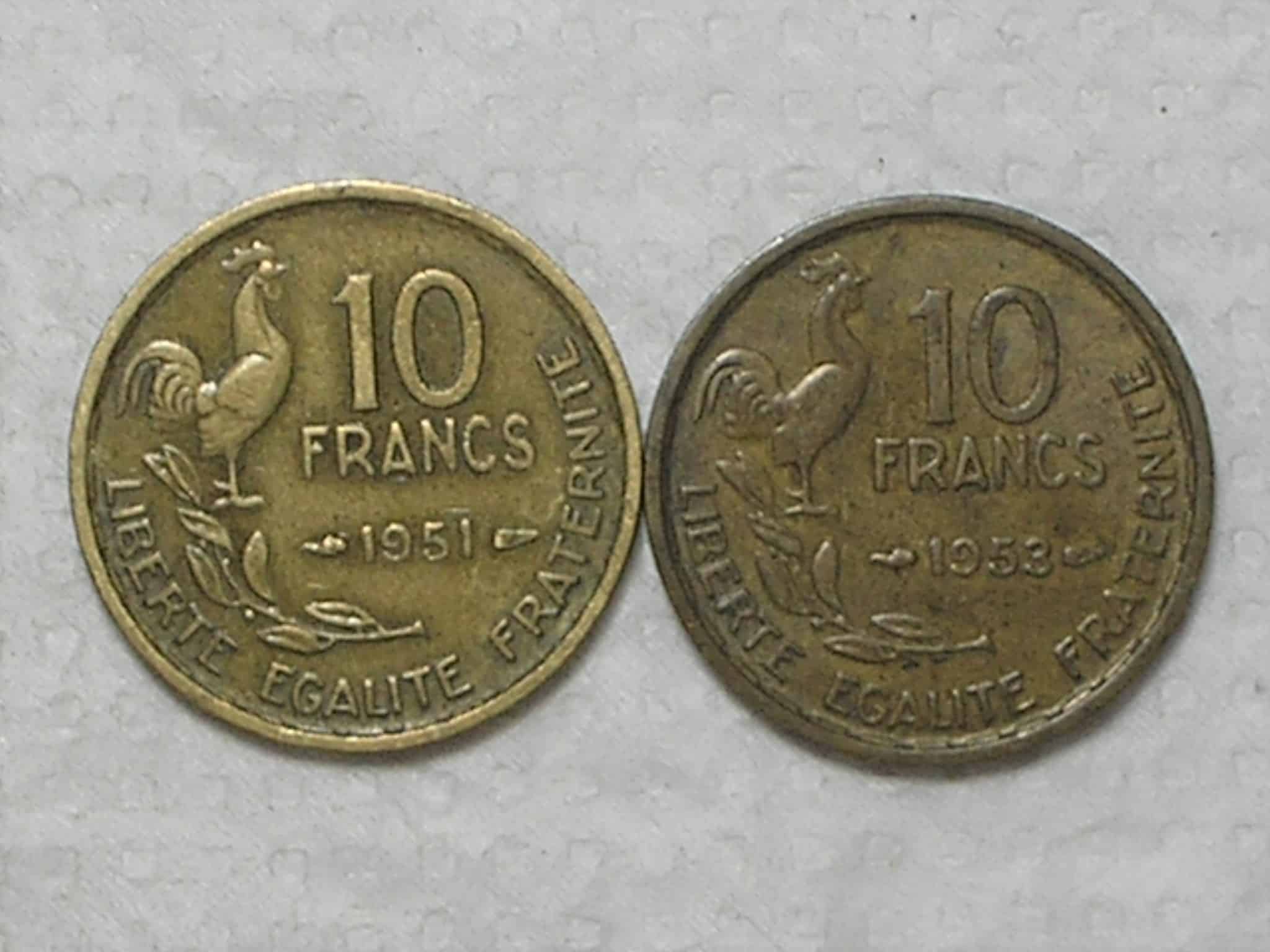 | Casa do Colecionador França) 10 Francs - 1951 / 1953 / Galo com 4 Plumas / Bz-al / box30