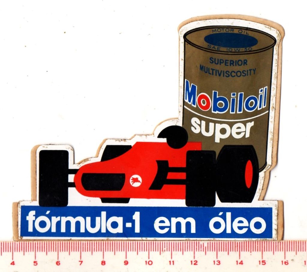 | Casa do Colecionador Antigo Adesivo Externo - Mobiloil Super - Formula 1 em Óleo - Anos 70