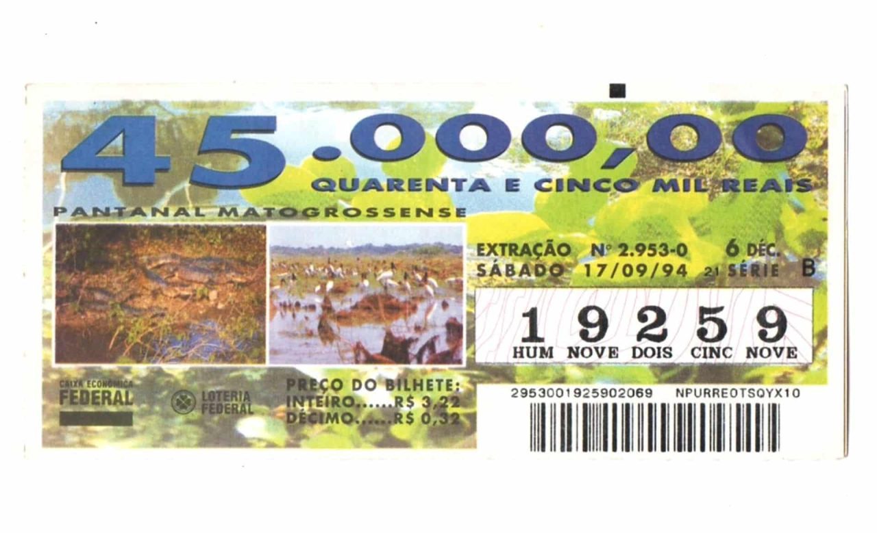 | Casa do Colecionador Antigo Bilhete De Loteria Federal do Brasil - Pantanal Matogrossense - 1994