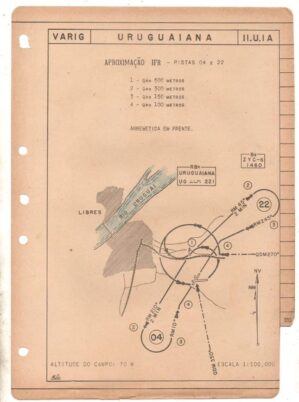Carta Aeronautica De Aproximação IRF – Aeroporto de Uruguaiana - RS - Anos 50 - Varig