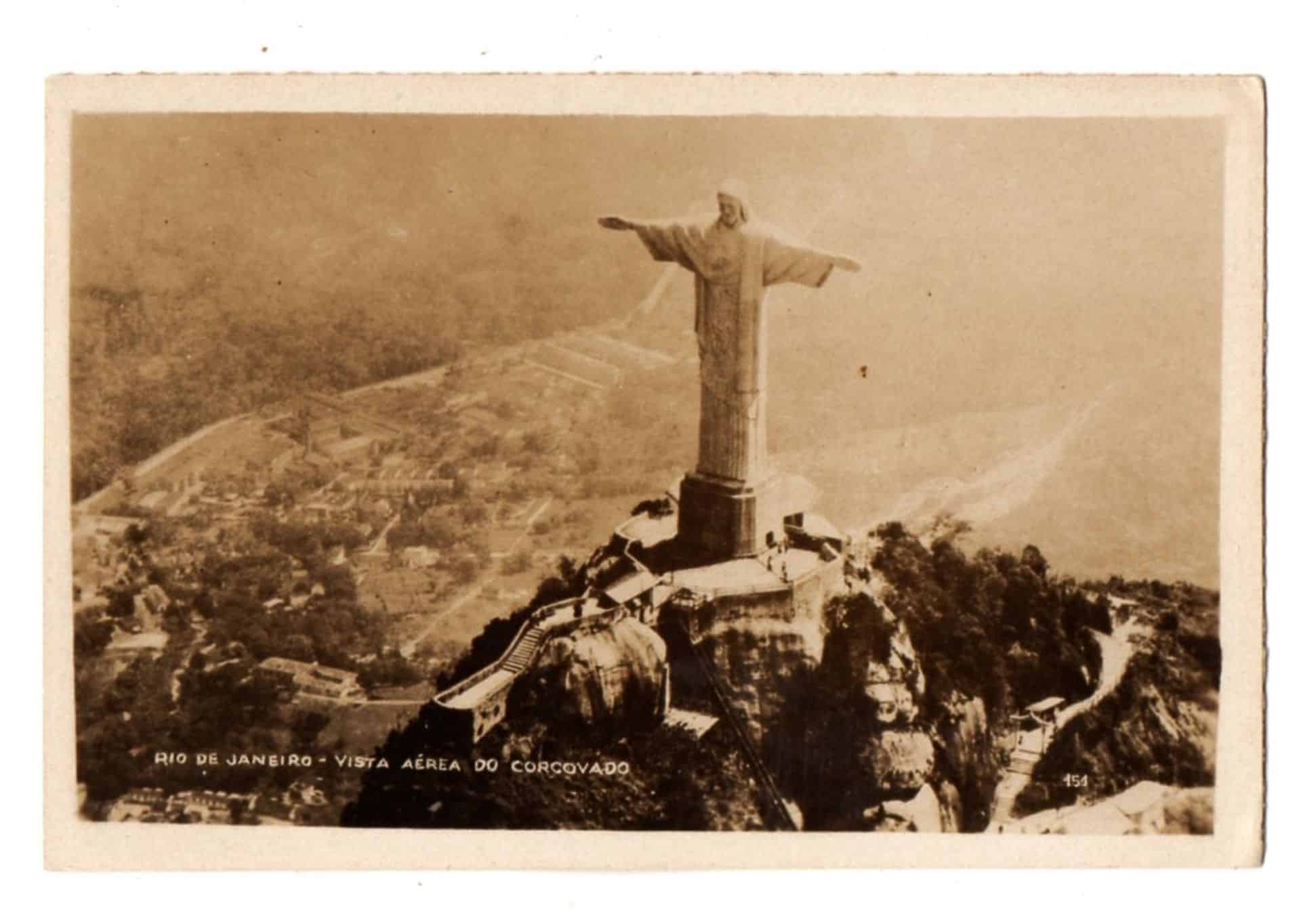 Cartão Postal Fotografico - Vista Aera do Corcovado - RJ - Anos 50