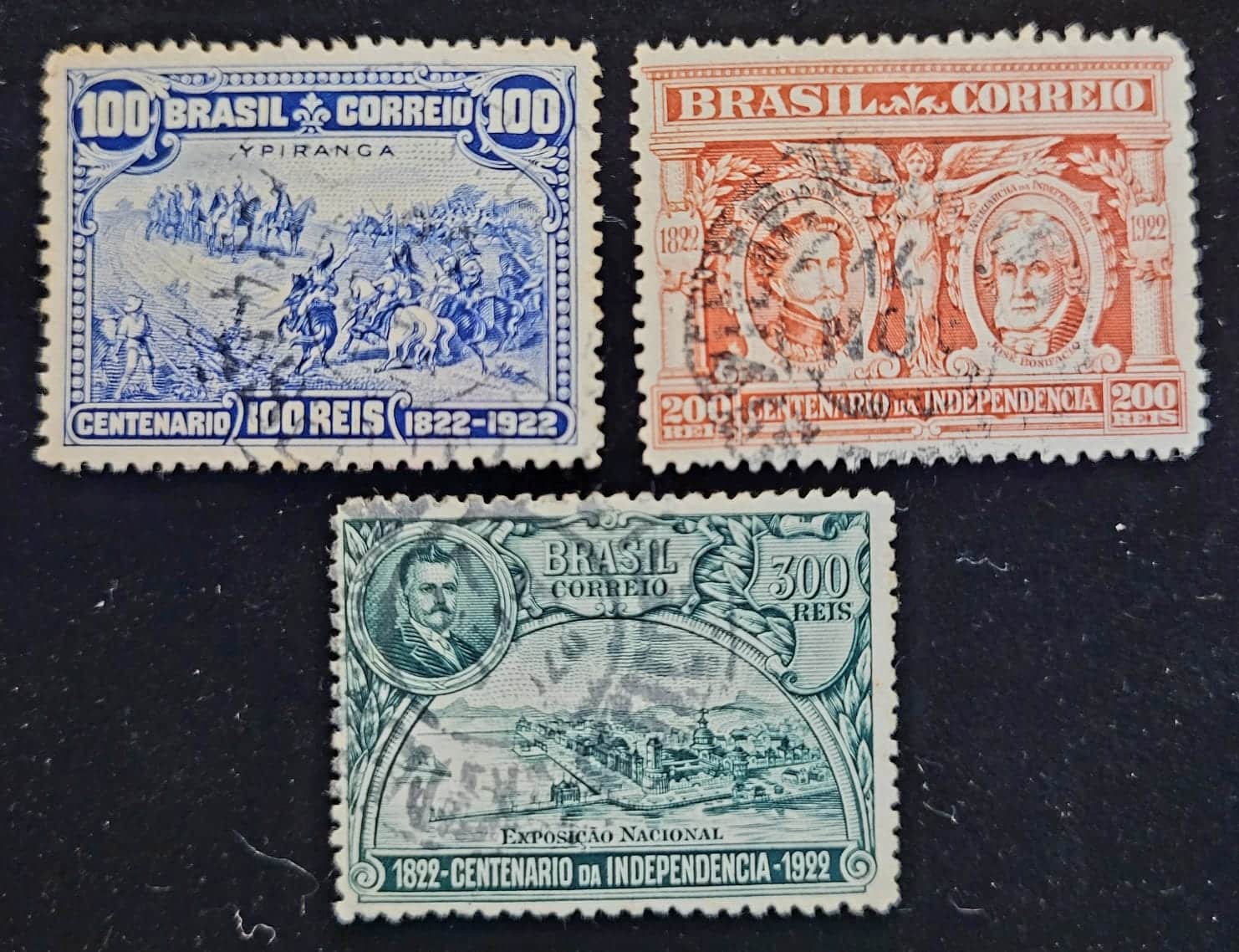| Casa do Colecionador Comemorativos - RHM C0014 a C0016 (Usado) Série Completa - Centenário da Independência e Exposição Nacional do Brasil - 07/09/1922 (Selos da República)