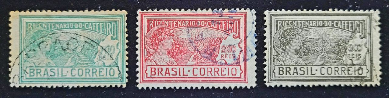Comemorativos - RHM C0021 a C0023 (Usado) Série Completa - Bicentenário do Plantio do Café no Brasil - 05/02/1928 (Selos do Brasil)
