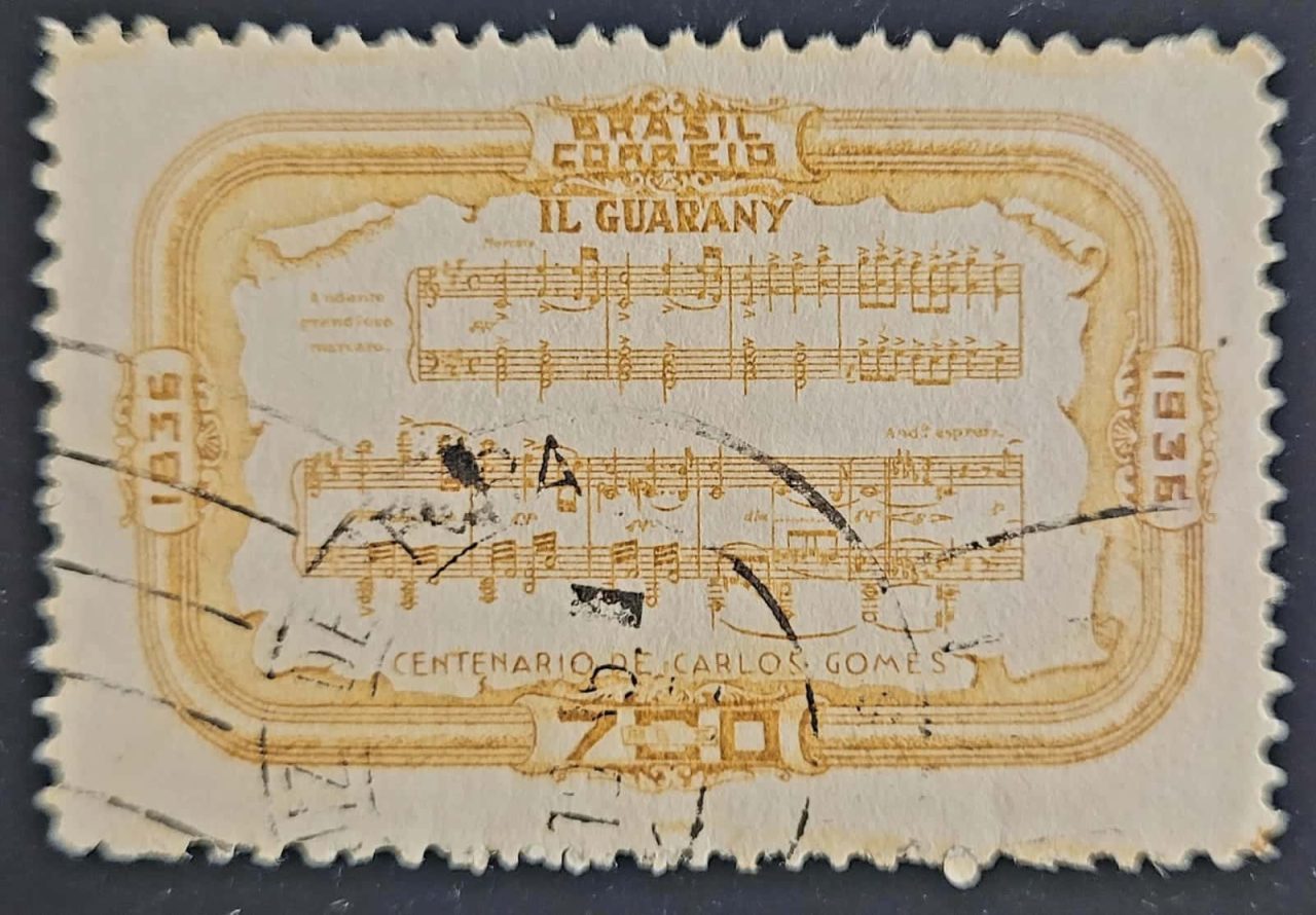 | Casa do Colecionador Comemorativos - RHM C0109 A (Usado - Variedade) 700 Réis - Centenário do Nascimento de Carlos Gomes - 11/07/1936 (Selos do Brasil)