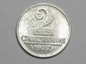 Data escassa - 2 Cruzeiros de 1957 em aluminio, poucas emissões / Soberba