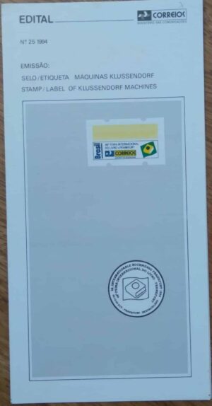 Edital Correios Brasil 1994 25 / selo etiqueta Máquinas Klussendorf.