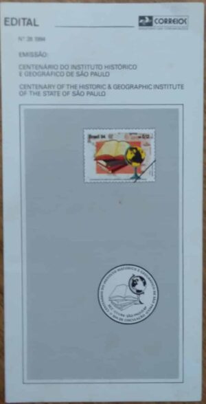 Edital Correios Brasil 1994 28 / Centenario Instituto Histórico e Geográfico São Paulo.