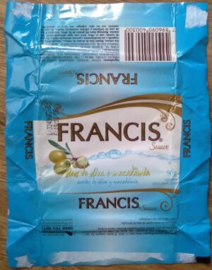 Embalagem de papel Sabonete Francis Suave 90g / Óleos de oliva e macadamia.
