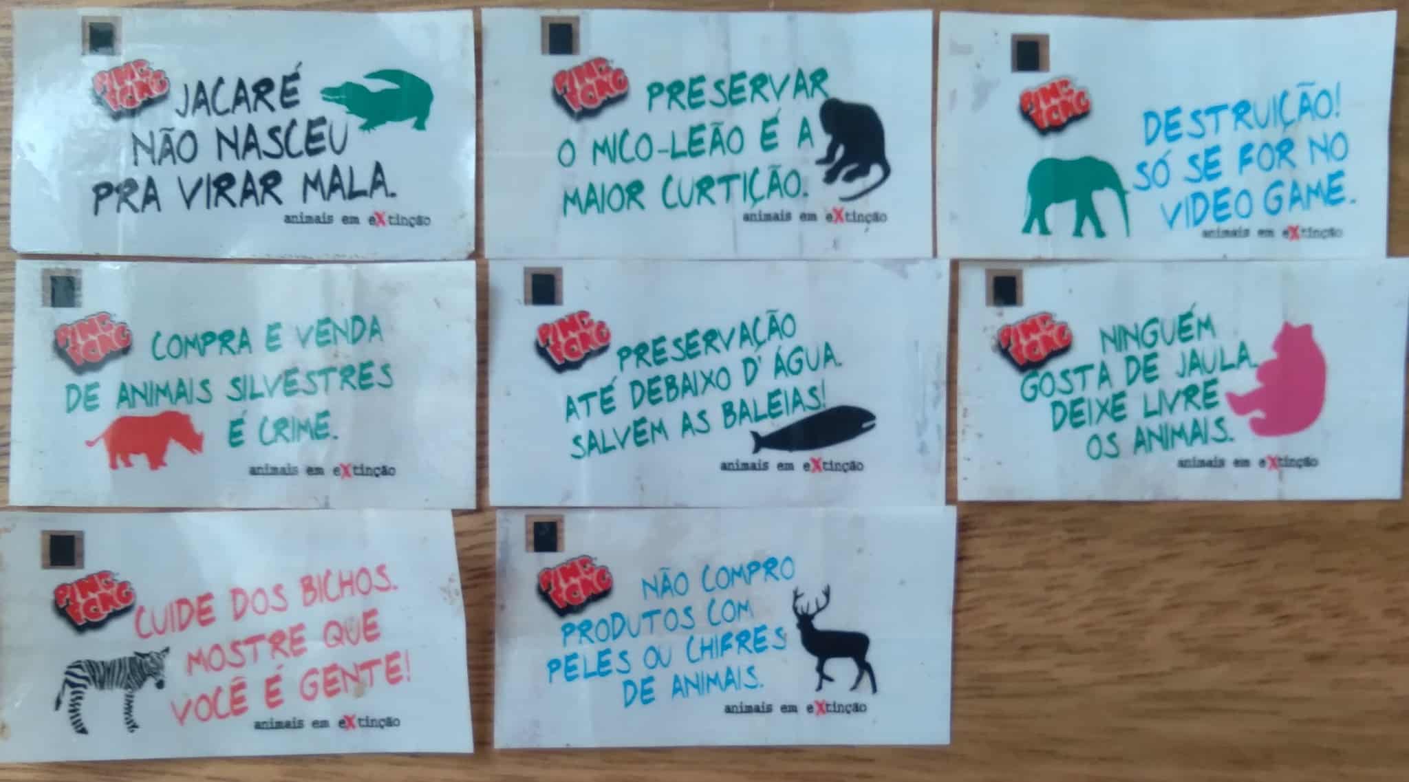 | Casa do Colecionador Figurinhas Ping Pong Animais em Extinção Frases / valor de cada.