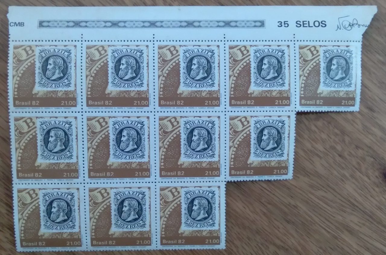 | Casa do Colecionador Selo Brasil 1982 / Centenario da emissao D Pedro II cabeça grande / valor cada selo.