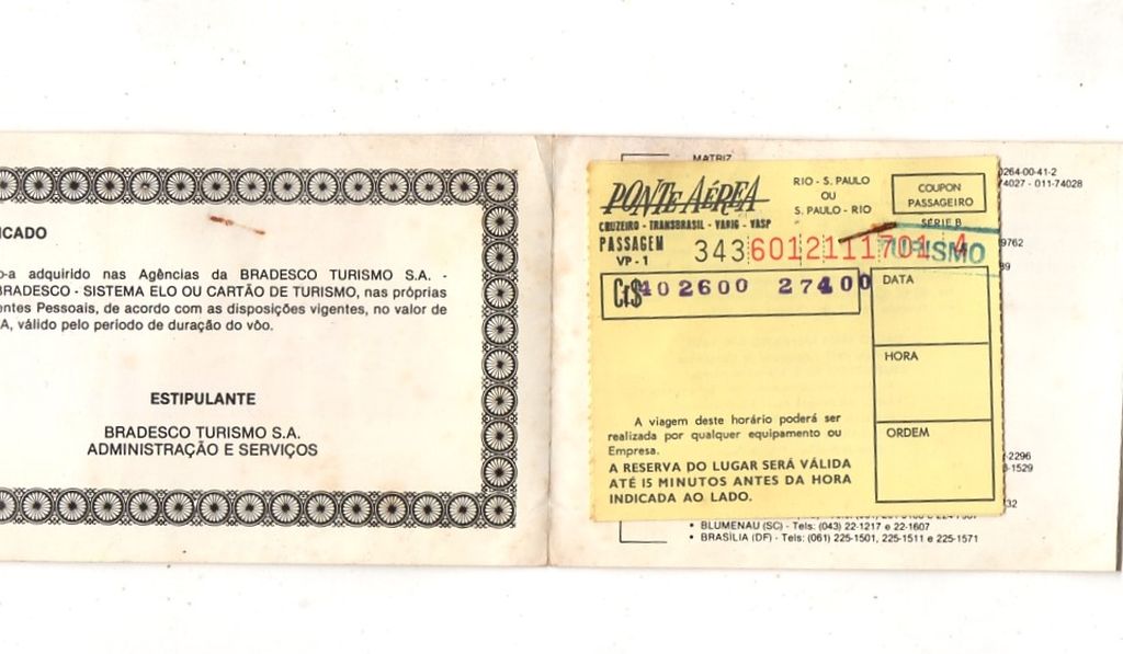 | Casa do Colecionador Voe Bradesco Turismo - Bilhete De Embarque - Ponte Aerea - Anos 80