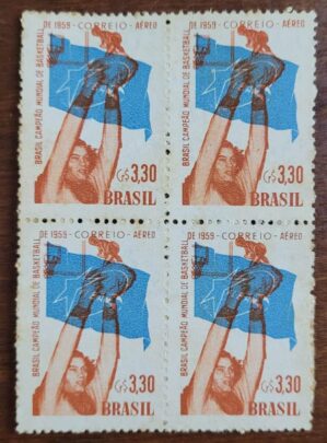Aéreos - RHM A087 (Quadra) Brasil, Campeão Mundial de Bola ao Cesto - 30/05/1959 (Selos do Brasil)