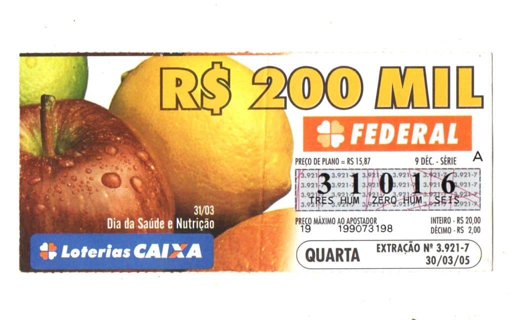 | Casa do Colecionador Antigo Bilhete De Loteria Federal do Brasil - Dia da Saude e Nutrição- 2005