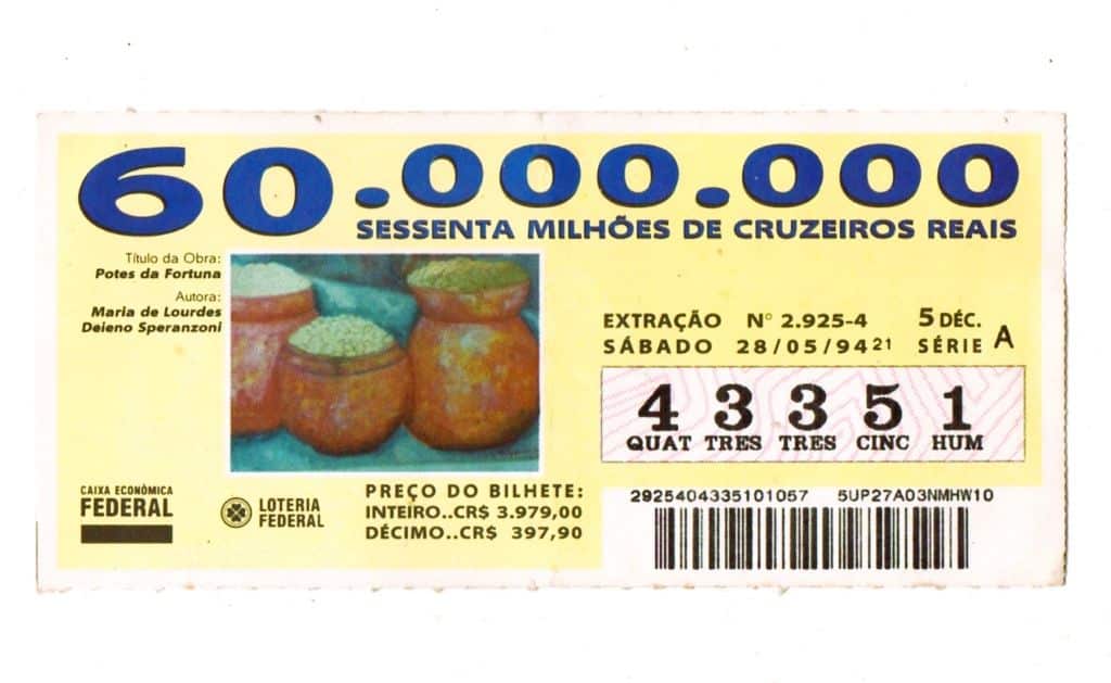 | Casa do Colecionador Antigo Bilhete De Loteria Federal do Brasil - Potes de Fortuna - 1994