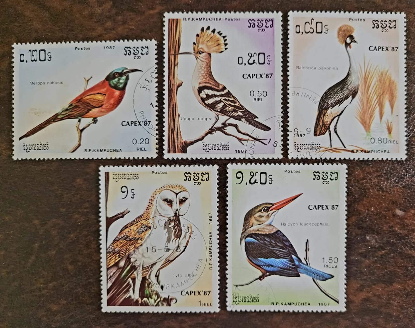 | Casa do Colecionador Camboja - SW Nº 0886 a 0890 - Exposição Internacional de Selos "Capex '87" - Toronto, Canadá - Aves (Série Incompleta) Usados - 05/05/1987 - Selos