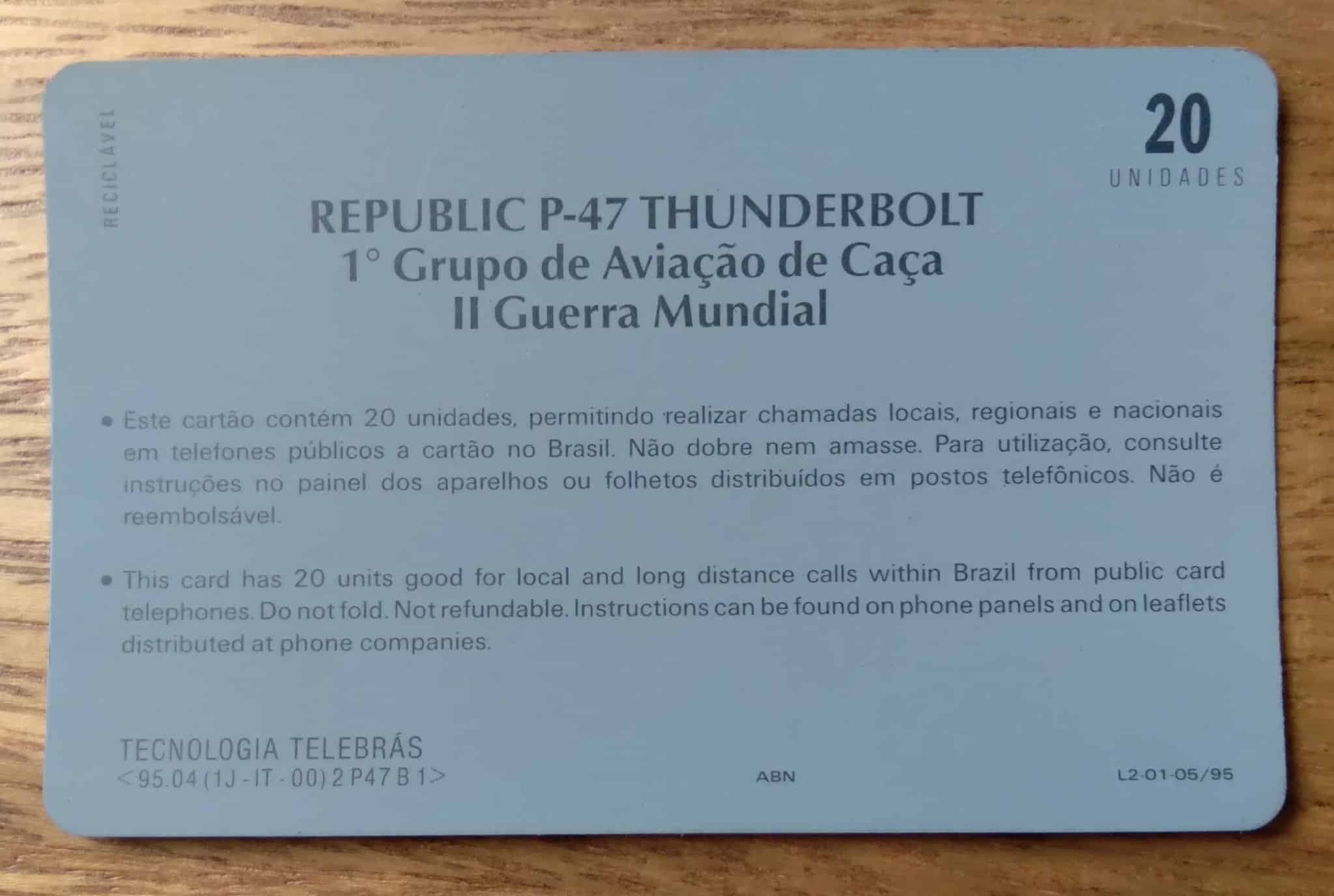 | Casa do Colecionador Cartão Brasil Telebras 1995 Indutivo / Força Aérea Thunderbolt