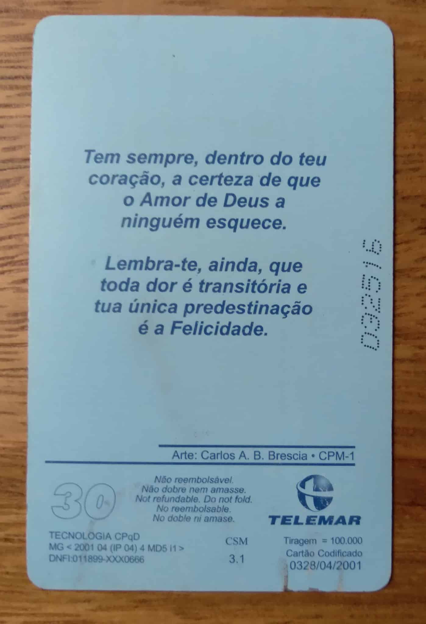 | Casa do Colecionador Cartão Brasil Telemar MG 2001 Indutivo / Frases Bíblicas Por do sol.