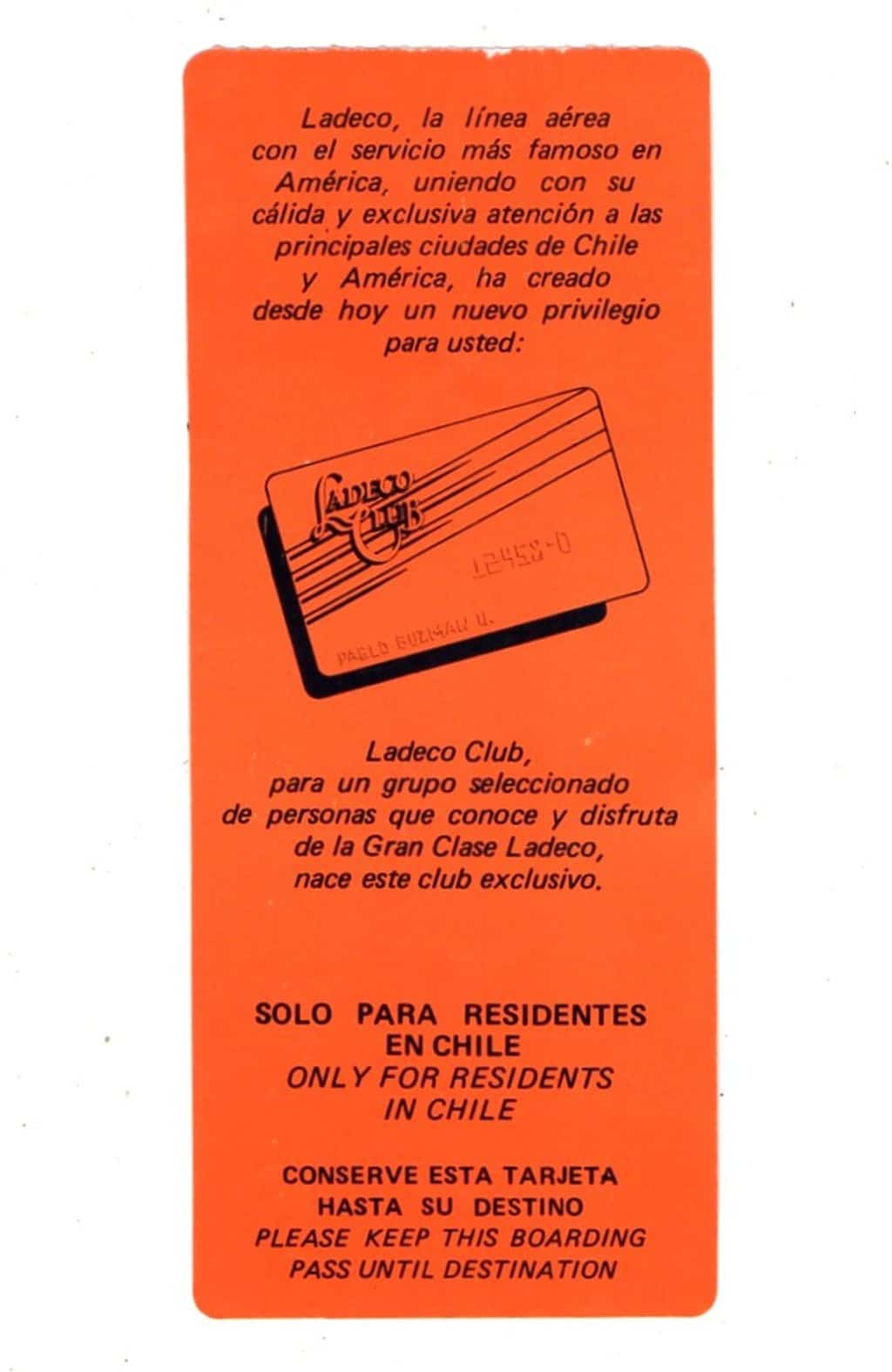 | Casa do Colecionador Cartão De Embarque - Ladeco - Lineas Aereas Del Cobre - Anos 80 - Aviação