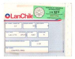 Cartão De Embarque - Lan Chile - Destino Sao Paulo - Anos 90