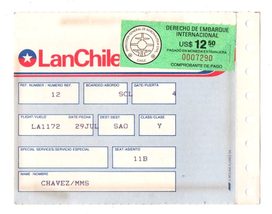 | Casa do Colecionador Cartão De Embarque - Lan Chile - Destino Sao Paulo - Anos 90