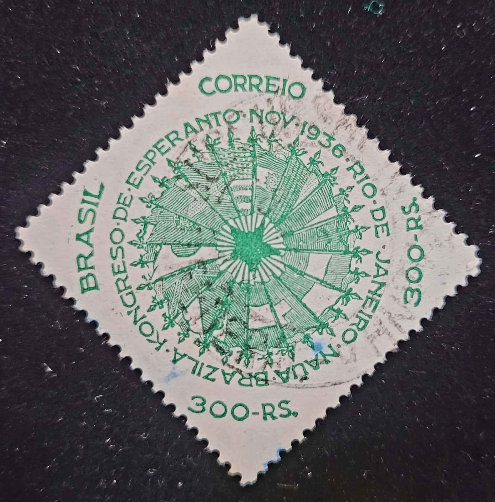 Comemorativos - RHM C0115 (Usado) 300 Réis - 9º Congresso Brasileiro de Esperanto Rio de Janeiro/RJ - 19/01/1937 (Selos do Brasil)