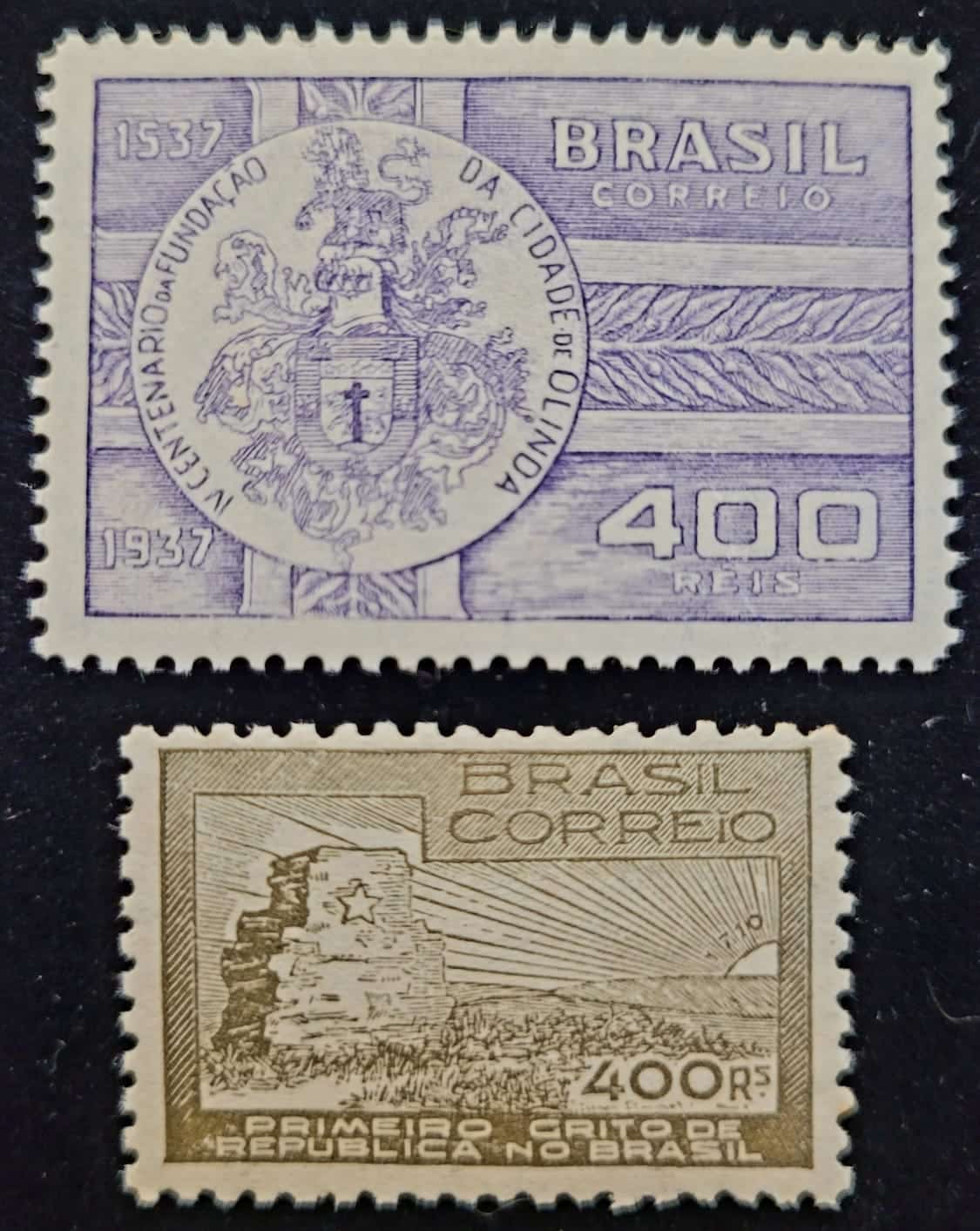 Comemorativos - RHM C0128 e C0129 (Novos com Goma) Série Completa - 4º Centenário de Olinda/PE e Primeiro Grito da República - 24//01/1938 (Selos do Brasil)
