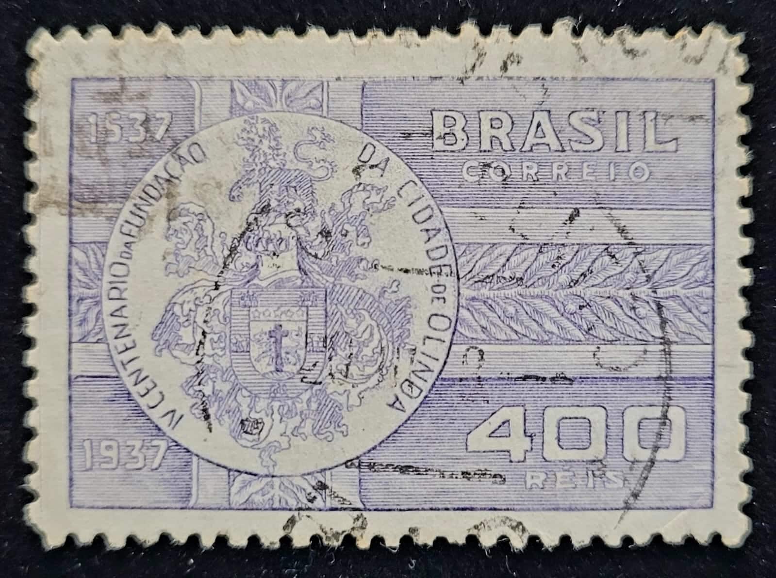 | Casa do Colecionador Comemorativos - RHM C0128 (Usado) 400 Réis - 4º Centenário de Olinda/PE - 24//01/1938 (Selos do Brasil)