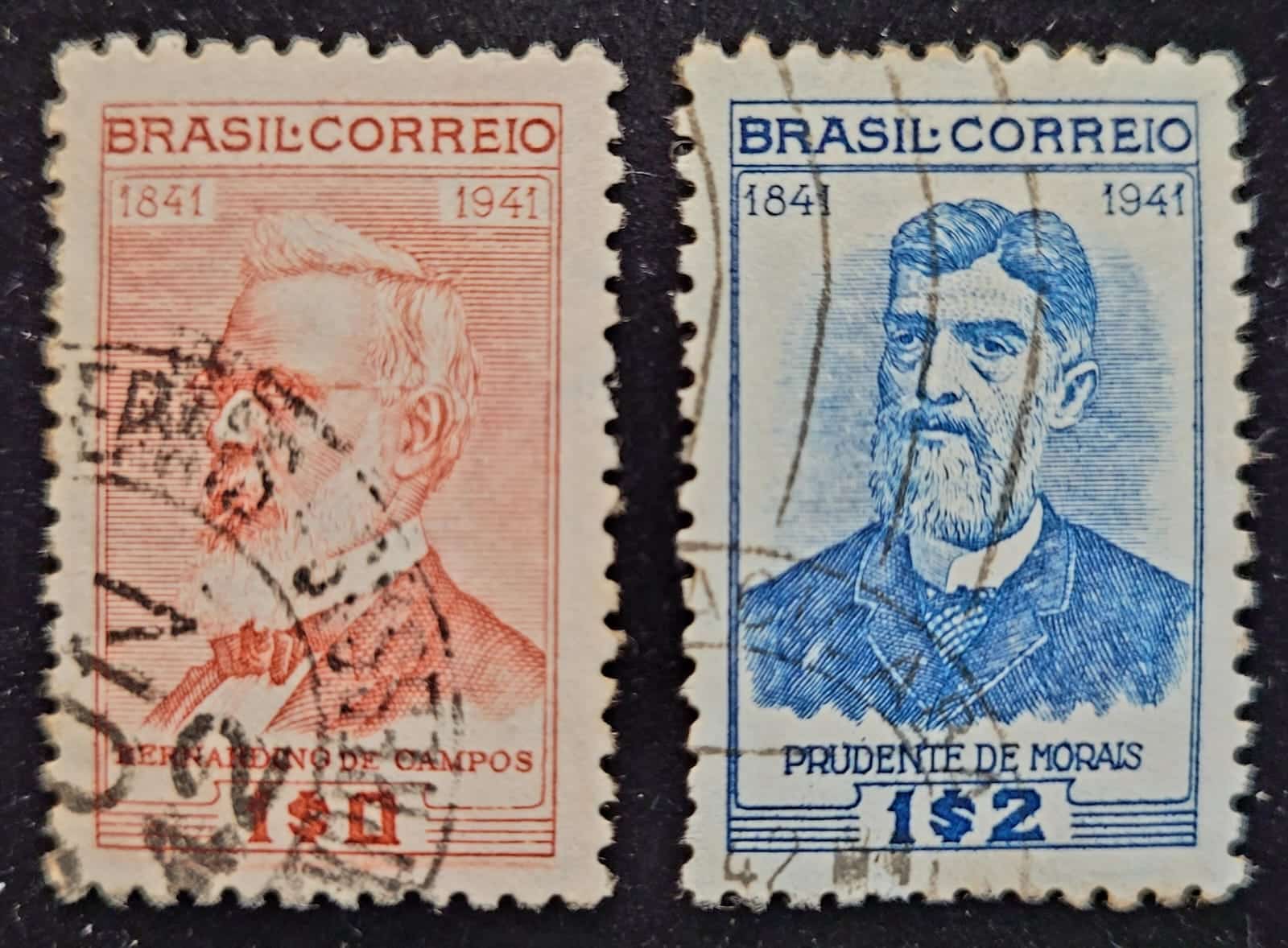 | Casa do Colecionador Comemorativos - RHM C0173 e C0174 (Usados) Série Completa - Centenário do Nascimento de Bernardino Campos e Prudente de Moraes - 25/05/1942 (Selos do Brasil)
