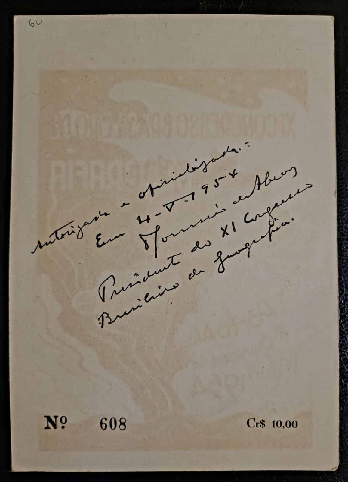 | Casa do Colecionador Folhinha Comemorativa - XI Congresso Brasileiro de Geografia - 1954