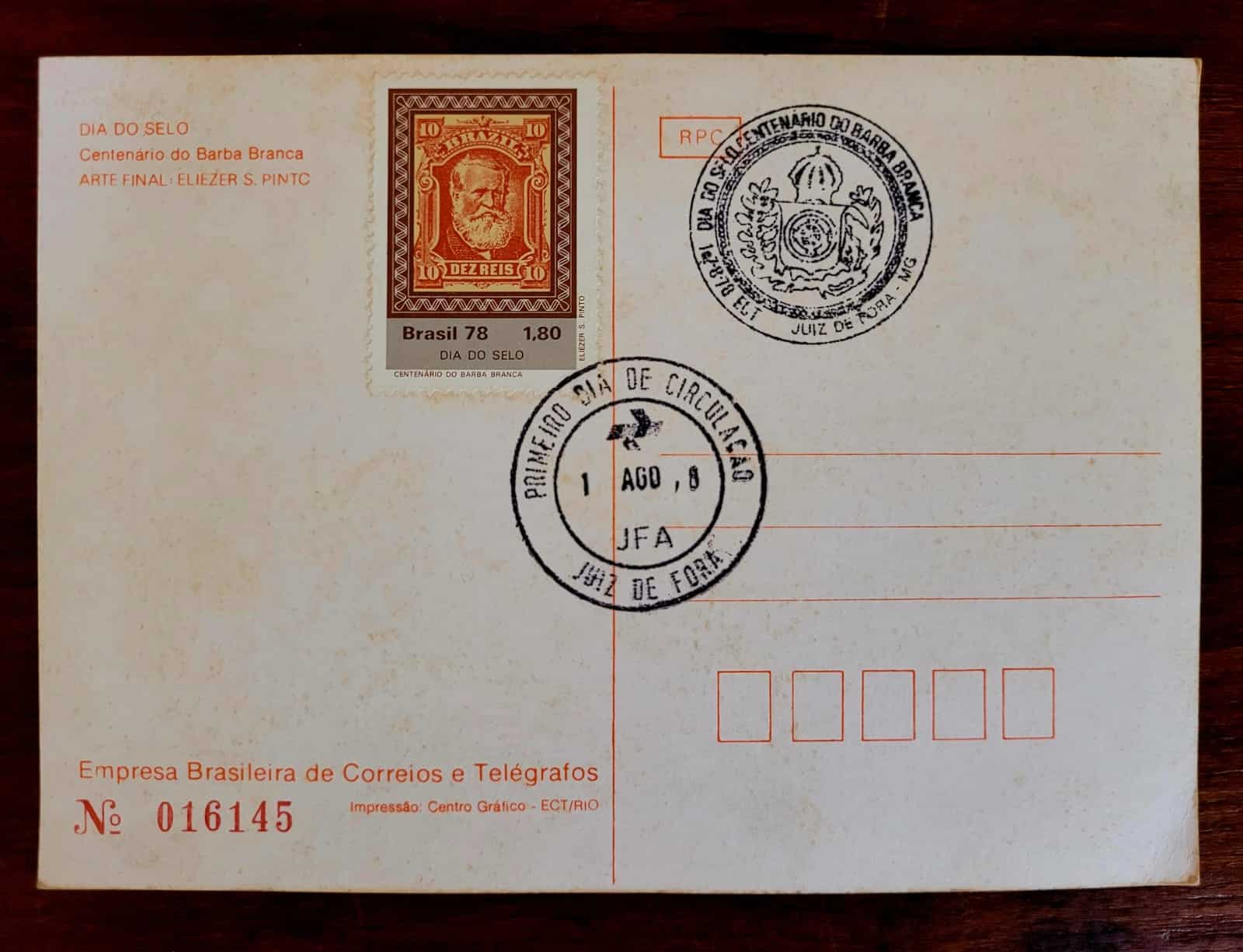 | Casa do Colecionador Máximo Postal - RHM MAX-58 - Selo C1044 - Dia do Selo - Barba Branca - 01/08/1978