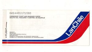 Passagem / Bilhete – Lan Chile - Anos 90 – Aviação