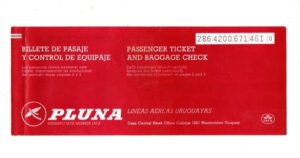 Passagem / Bilhete – Pluna Lineas Aeras Uruguayas – Aviação
