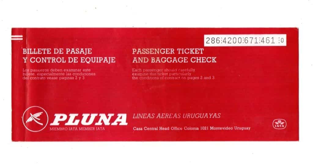 | Casa do Colecionador Passagem / Bilhete – Pluna Lineas Aeras Uruguayas – Aviação