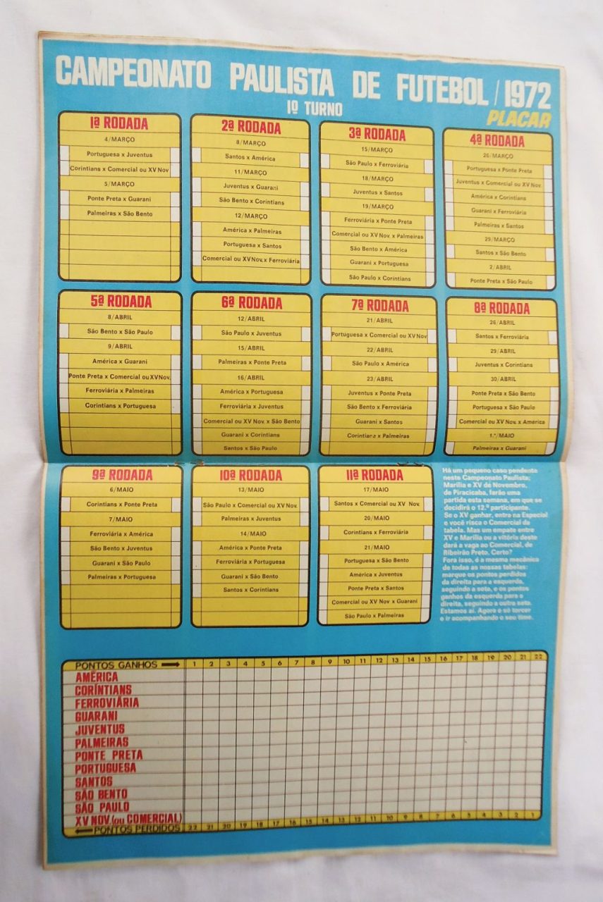 | Casa do Colecionador Revista Placar Nº 103 Tabela do Campeonato Paulista e Figurinhas - 1972