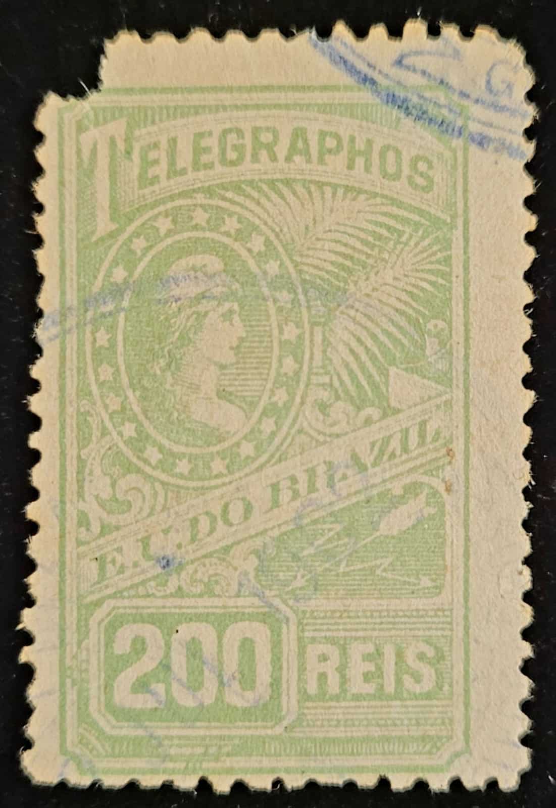 | Casa do Colecionador Telégrafos - RHM T12 (Usado) Emissão Oficial - Alegoria da República - 200 Réis - 01/04/1899 (Selos/Filatelia)